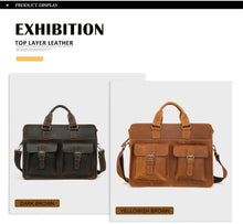 Load image into Gallery viewer, Vintage Men's Cow Genuine Leather Briefcase Crazy Horse Leather Messenger Bag - travelprosonline