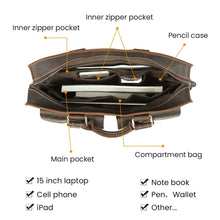 Load image into Gallery viewer, Vintage Men's Cow Genuine Leather Briefcase Crazy Horse Leather Messenger Bag - travelprosonline