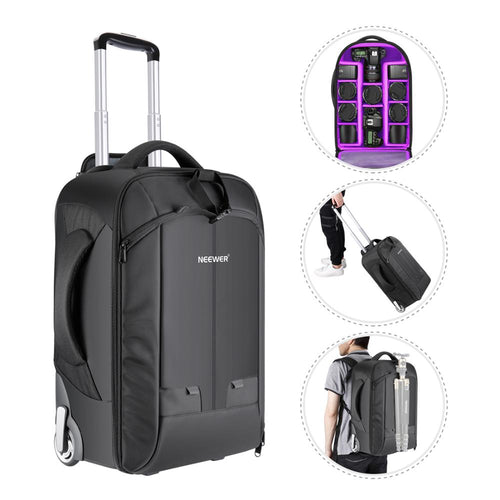 2-in-1 Convertible Wheeled Camera Backpack Luggage Trolley Case with Double Bar Anti-shock Detachable Padded Compartment - travelprosonline